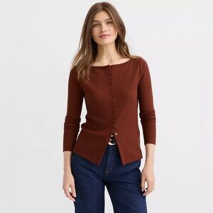 LOFT Ribbed Boatneck Button Top